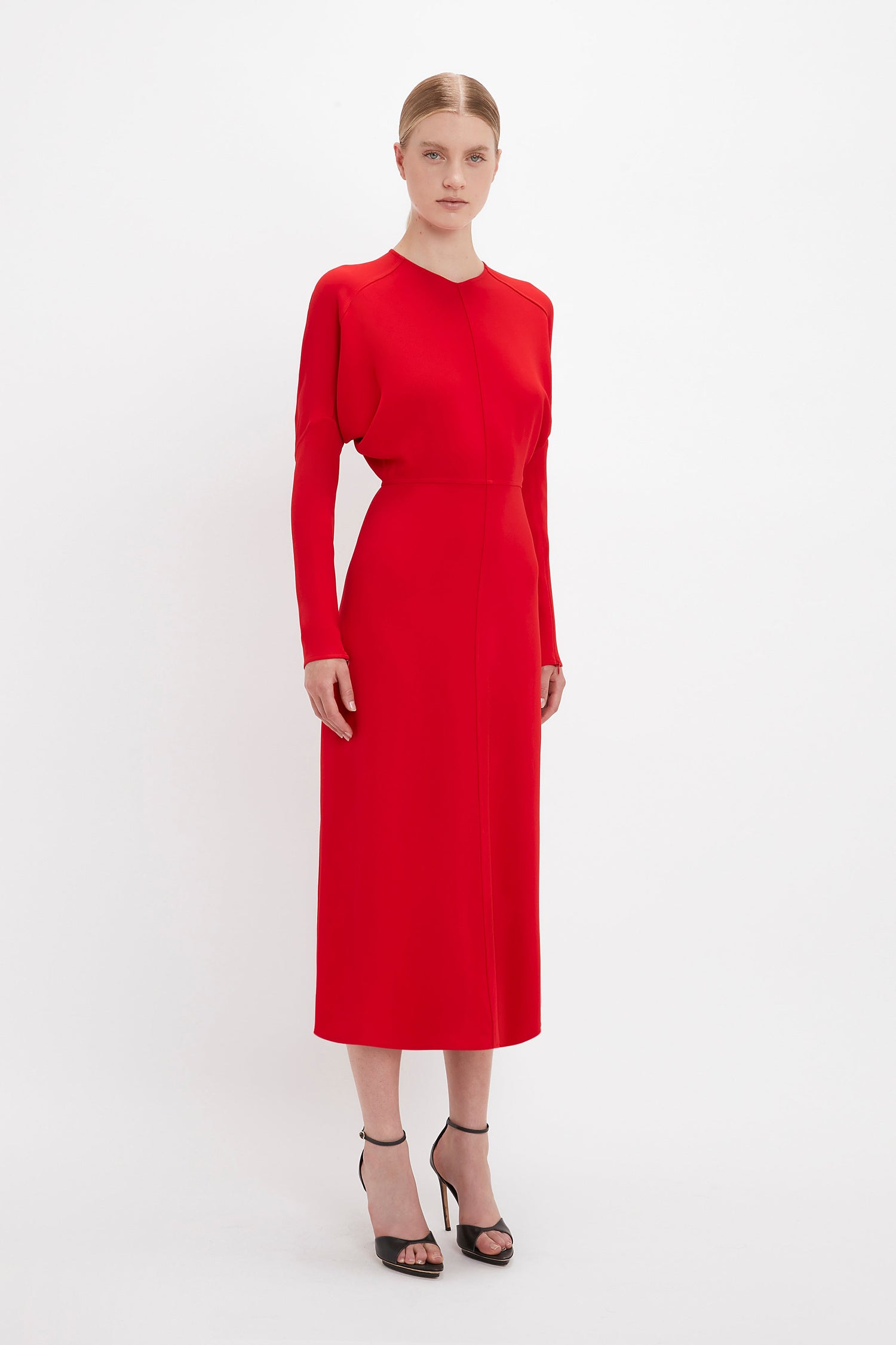 formal midi dress with sleeves